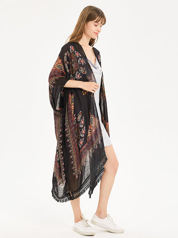 Fringed Kimono Beach Cover Up